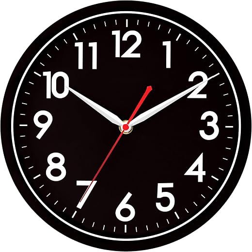 AKCISOT Wall ClockModern Black Silent Non Ticking Wall Clocks Battery Operated 10 Inch,Small Analog Classic Clock Decorative for Bedroom, Kitchen, Home Office, Bathroom, School, Living Room