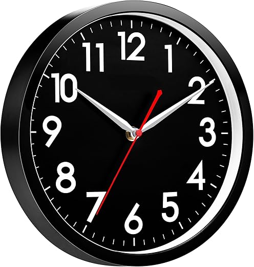 AKCISOT Wall Clock Modern Black Silent Non Ticking Wall Clocks Battery Operated 12 Inch, Small Analog Classic Clock Decorative for Bedroom, Kitchen, Home Office, Bathroom, School, Living Room