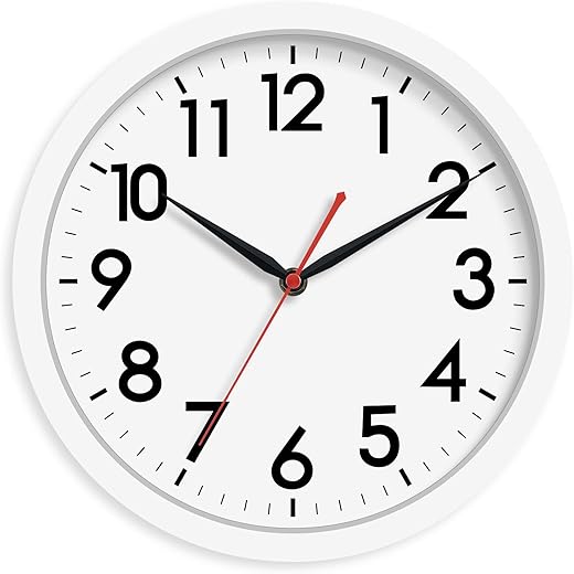 AKCISOT Wall Clock Silent Non Ticking Modern Wall Clocks Battery Operated 10 Inch, Analog Small Classic Clock Decorative for Bedroom, Kitchen, Home Office, Bathroom, School, Living Room (White)