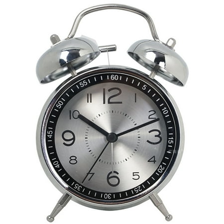 Alarm Clock - Desk Clocks for Office, Non Ticking Battery Alarm Clocks for Bedrooms, Bedside Clock, Silent Retro Small Table Clock - silver