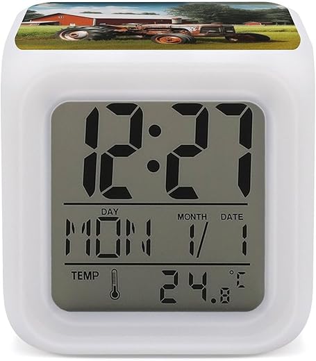 Alarm Clock,Company Farm Tractor Print Digital Alarm Clock,Travel Alarm Clocks,Small Alarm Clock for Bedside,Alarm Clock Battery Powered