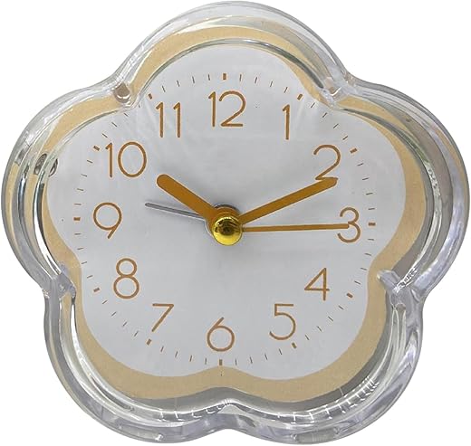 Alarm Clock, Flower Shape Silent Bedside Desk Clock Transparent Frame Non Ticking Digital Quartz Clock for Living Room Bedroom Bedside, Yellow