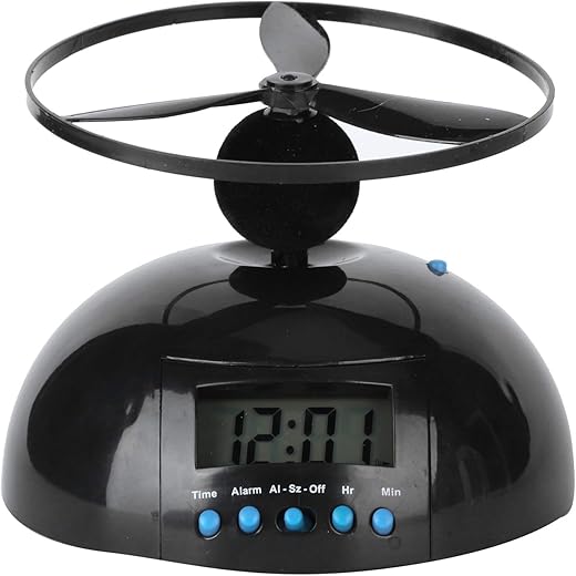 Alarm Clock Flying Mini Round Propeller Alarm Clock LCD Display Desktop Alarm Clock Digital Clock Run Away Rolling Helicopter Novelty Alarm Clock for Gentle Wake Up