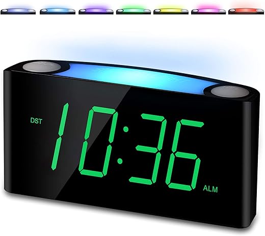 Alarm Clock for Bedroom, 7.5" Large Display LED Digital Clock with 7 Color Night Light,USB Phone Charger,Dimmer,Battery Backup,Easy to Set Loud Bedside Clock for Heavy Sleepers Adult Teen Kid Boy Girl