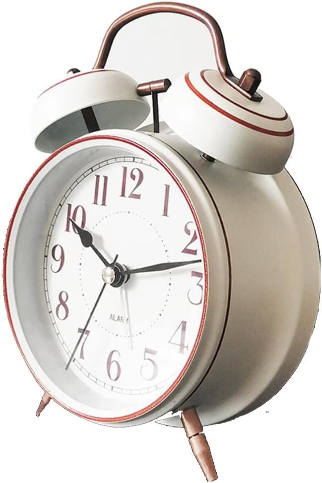 Alarm Clocks Analog Alarm Clock, Double Bell Vintage Metal 4", Super Loud Quartz Battery Powered for Bedside Table Silent Vintage Decorative Desk Clock (Color : White, Size : 11.7 * 5.5 * 15cm)