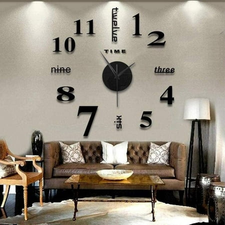 Alarm Clock Vintage Home Decor Small Pools Garden Wall Large Frameless Diy Wall Mute Clock 3D Mirror Surface Sticker Home Office Decor