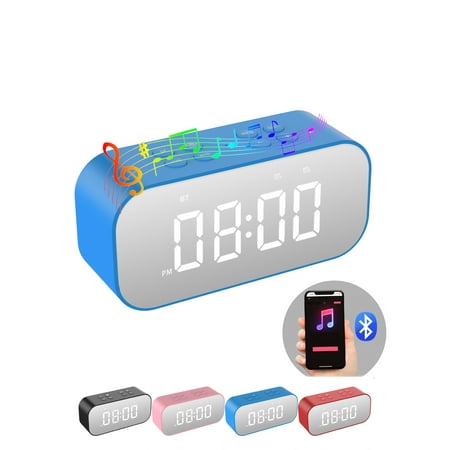 Alarm Clock with Bluetooth Speaker for Heavy Sleepers Adults,Digital Clock for Bedroom,Dual Alarms with Mirror LED Display,USB Charger,Ok to Wake Up for Kids,Teens (Blue)