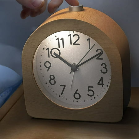 Alarm Clock Without Ticking Retro Wooden Alarm Clock with Dial Alarm Light Quiet Table Clock with Snooze Function A