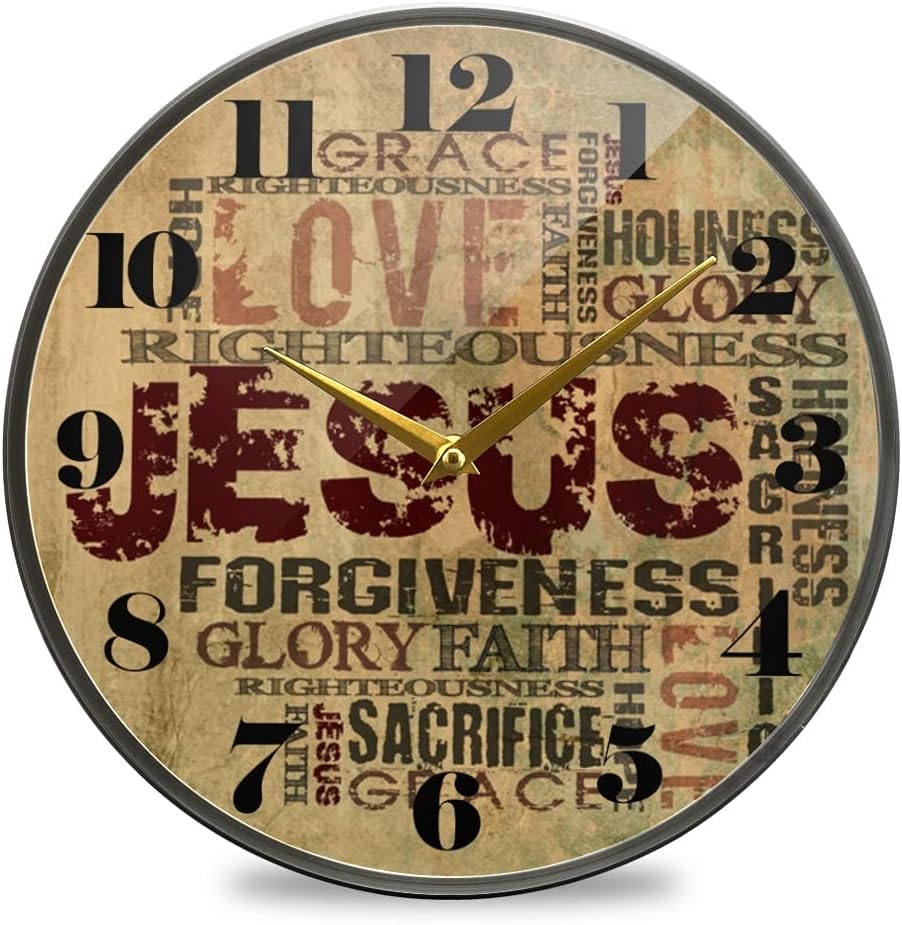 ALAZA Bible Verse Jesus Cross Wall Clock Battery Operated Silent Non Ticking Clocks for Living Room Decor 12 Inch / 9.5 Inch