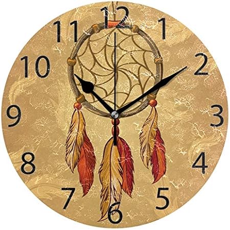 ALAZA Indain Ethnic Dream Catcher Round Wall Clock, Silent Non Ticking Oil Painting Home Office School Decorative Clock Art