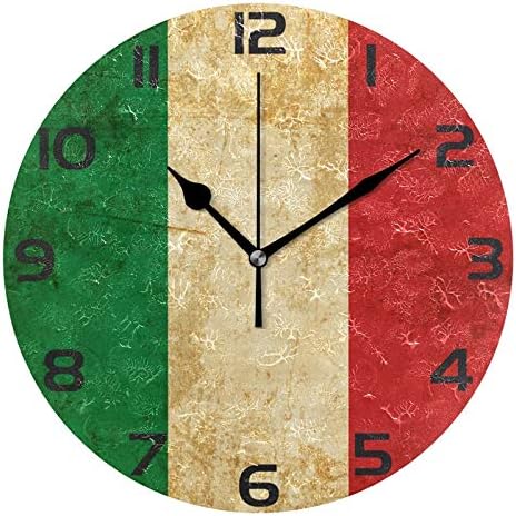 ALAZA Vintage Italian Flag Round Wall Clock, Silent Non Ticking Oil Painting Home Office School Decorative Clock Art