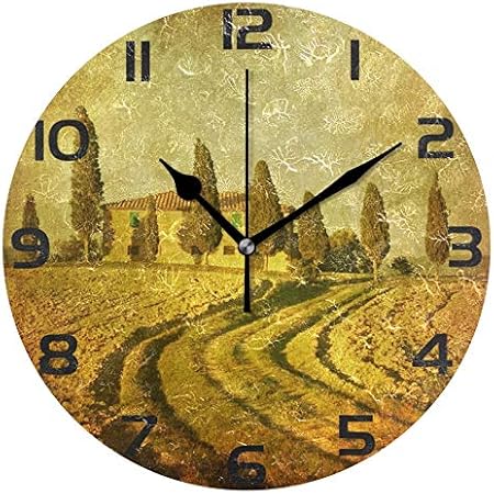 ALAZA Vintage Italy Tuscan Round Wall Clock, Silent Non Ticking Oil Painting Home Office School Decorative Clock Art