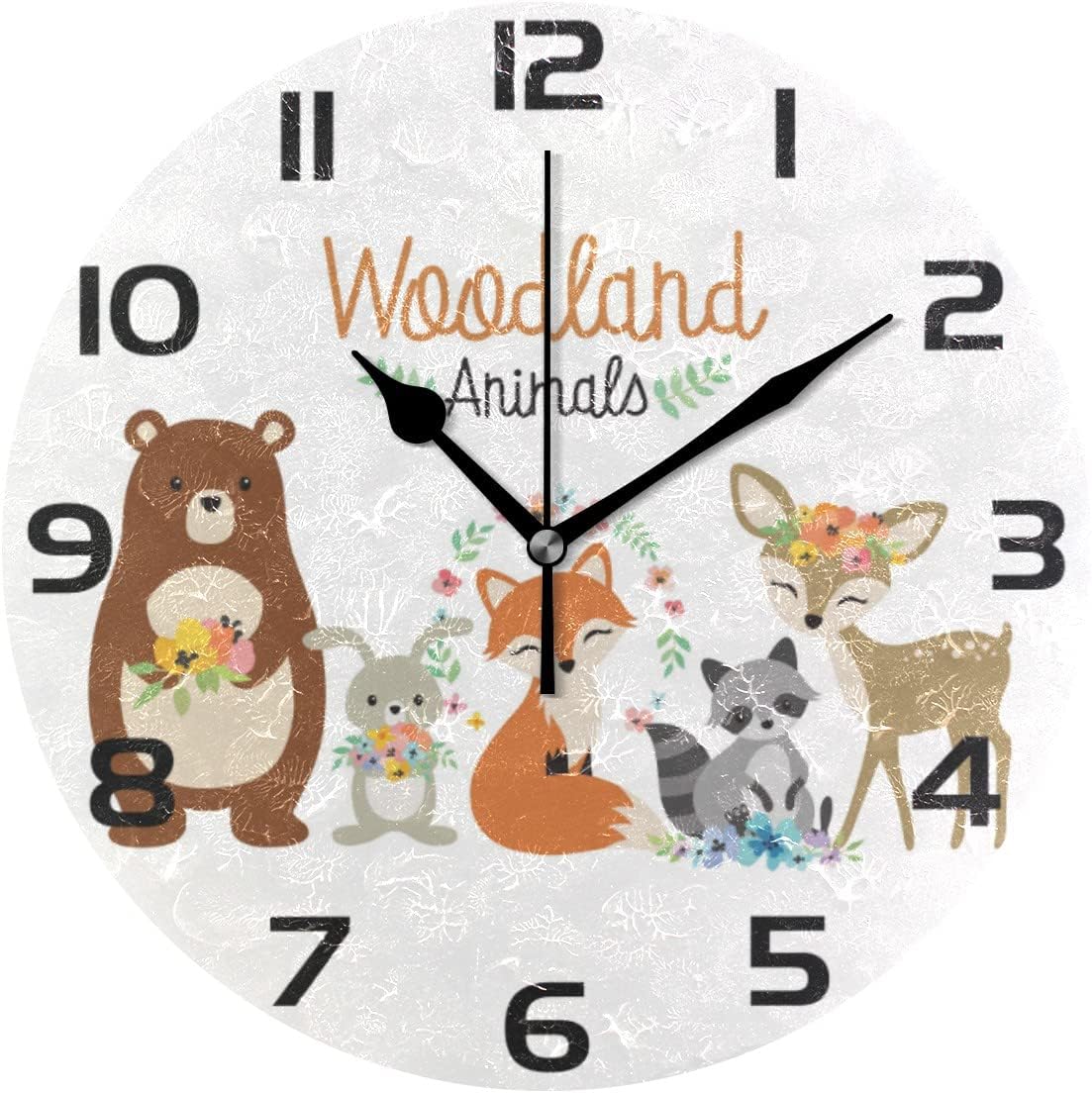 ALAZA Wall Clock Woodland Forest Bunny Fox Raccoon Silent Non Ticking 9.84 inch /10 inch Acrylic Quartz Battery Operated Clock Decor for Living Room, Home, Office