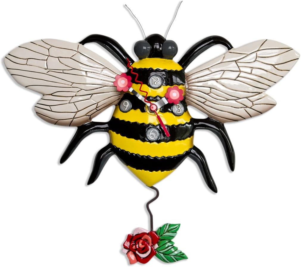 Allen Designs "Buzz" Whimsical Bee Pendulum Wall Clock