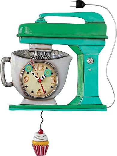 Allen Designs Enesco Vintage Style Mixer with Cupcake Sculpted Pendulum Wall Clock, 16.5 Inch, Multicolor