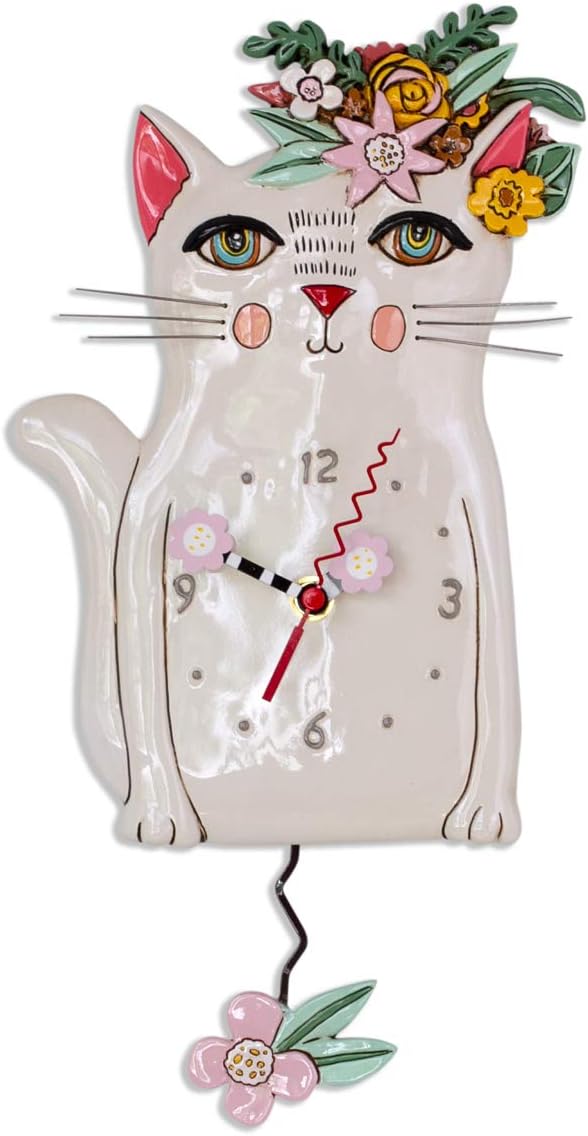 Allen Designs P1993 Swinging Pendulum Clock Pretty Kitty Cat Design 7.25 inches X 14.25 inches