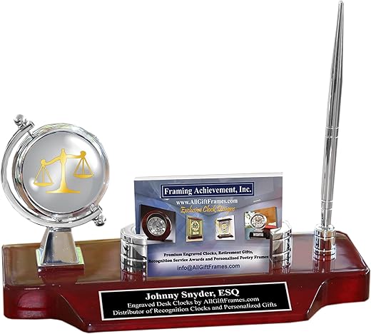 AllGiftFrames Law Gift Name Display Desk Engraved Clock Pen Attorney Graduation School Lawyer Graduate University College Juris Doctorate Legal Paralegal Office Esquire Passing Bar Present