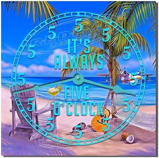 Always Five O'clock Somewhere Tiki Bar Clock from Redye Laserworks