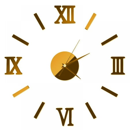 Amazingfashion Large 3D DIY Wall Clock Roman Numerals Clock Frameless Mirror Surface Wall Sticker Home Decor for Living Room Bedroom