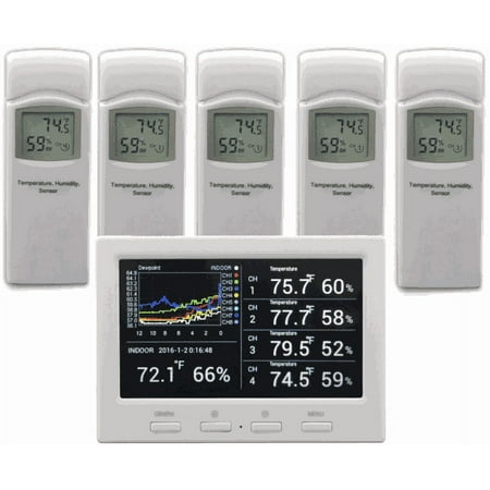 Ambient Weather WS-3000-X5 Wireless Thermo-Hygrometer with Logging, Graphing, Alarming, Radio Controlled Clock with 5 Remote Sensors