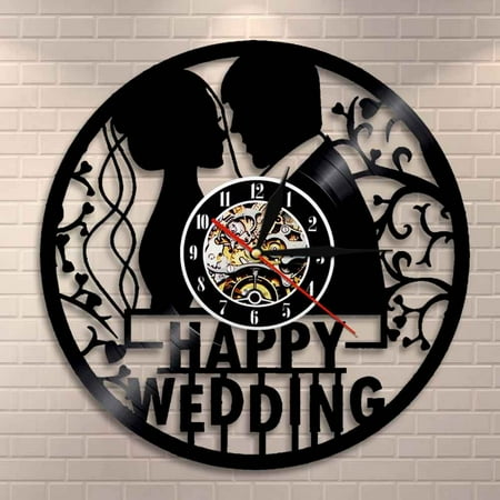 Amblelife 1 Year Wedding Anniversary Decoration Custom Wall Clock 1st Anniversary Vintage Marriage Vinyl Record Wall Clock Valentines Gift