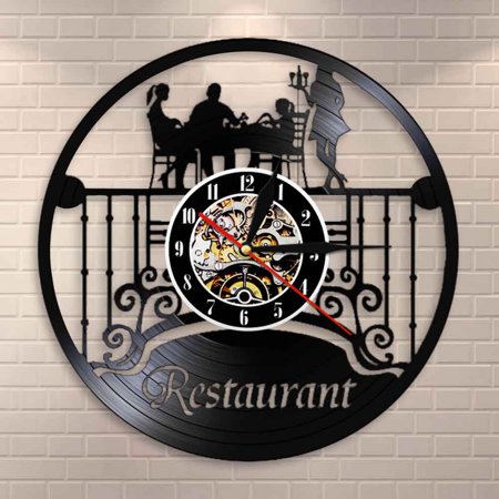 Amblelife Restaurant Sign Catering Wall Art Wall Clock Kitchen Food Service Vinyl Record Wall Clock Eatery Wall Decor Chef Foodie Gift