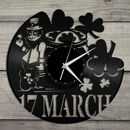 Amblelife Saint Patrick's Day Vinyl Wall Clock Unique Gift for Friends Home Decoration Vintage Design Office Bar Room Home Decor