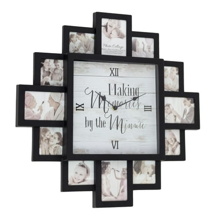 American Art Décor Memories by the Minute Picture Frame Collage 20 x 20 Black Analog Farmhouse Wall Clock, 309381WEB