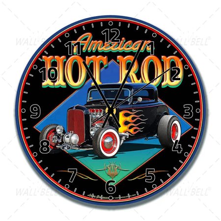 American Hot Rod Garage Decor Vintage Car Wall Clock Summer Modern Home Living Room Decoration Silent Wooden Clock WB051 WB1351 12 inch