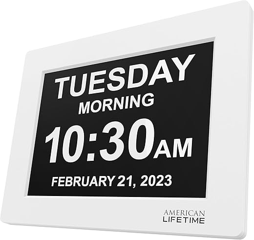 American Lifetime 【New 2024 Dementia Clock Large Digital Clock for Seniors, Digital Clock Large Display with Custom Alarms, Clock with Day & Date for Elderly, Large Number Digital Clock White