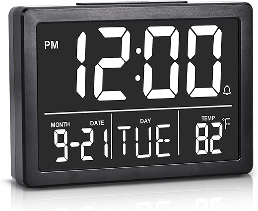 Amgico Digital Alarm Clock with Snooze, Small Clock/Table Clock, 6.3 LED Digital Calendar, 12/24H, Adjustable Brightness/Volume, Desk Clock for Bedroom, Living Room, Office - Black