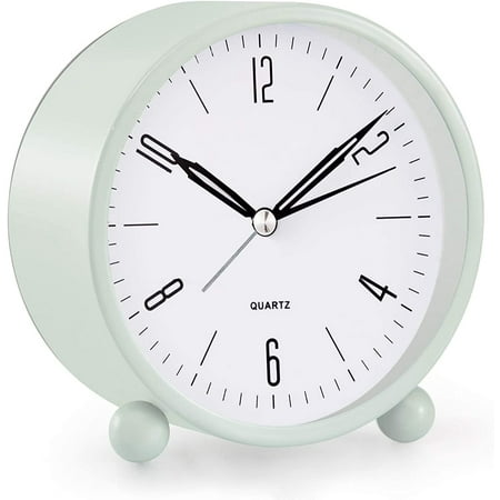 Analog Alarm Clock, 4 inch Super Silent Non Ticking Small Clock with Night Light, Battery Operated, Simply Design, for Bedroom, Bedside, Desk