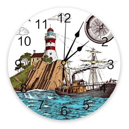 Ancient Lighthouse Sailing Ship Line Large Wall Clock Dinning Restaurant Cafe r Round Wall Clocks Silent Home ration