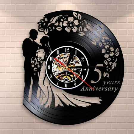 Anniversary 5 Years Vinyl Record Wall Clock Wedding Marriage Wedding Handmade Living Room Decor Wedding Gift For Wife Husband