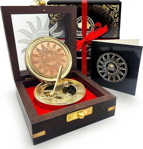 Anniversary Sundial Compass Gift for Him - Unique & Unusual Present Idea for Men, Husband or Wife Wedding Anniversary Year, Gift Card Included, Antique Decor - Brass Gold Color, 2.7 Inch