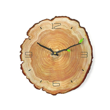 Annual Ring Wall Clock,13in Wooden Silent Wall Clock Battery Operated Minimalist Creative Nature Retro Irregular Decorative for Kids Room Living Room Indoor,,12 inches，G121665