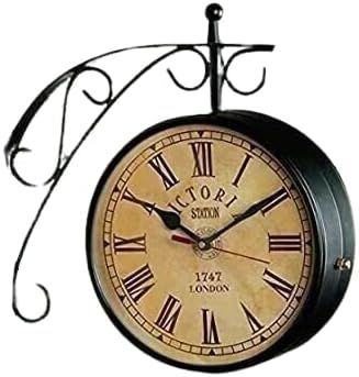 Antique Victoria Station Double Sided Railway Black Powder Coated Clock Functional Clock for Home and Office Decor | Coated for Clasy and Vintage Look | 8 Inch Clock with Wall Mount