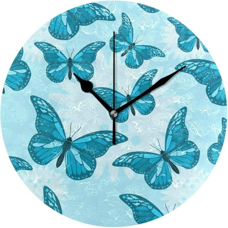 ANYWAY.GO Blue Butterfly Wall Clock, Round Silent Wall Clock, 9.84 inches, Home Decor, for Living Room, Kitchen, Bedroom