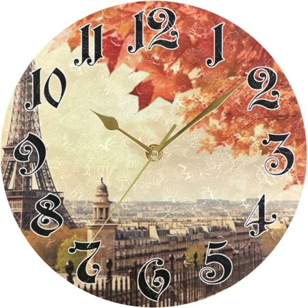 ANYWAY.GO Wall Clock - Silent Non-Ticking, Battery Operated, 10 Inch Autumn Eiffel Tower Clock Decorative for Home, Bedroom, Living Room - Modern Decor Wall Clock