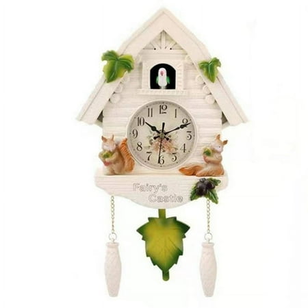 AOOOWER European Pastoral Style Resin Quartz Cuckoo Wall Clock Bird for Time Bell Swing Alarm Watch Cartoon Vintage Antique Home Art Decoration