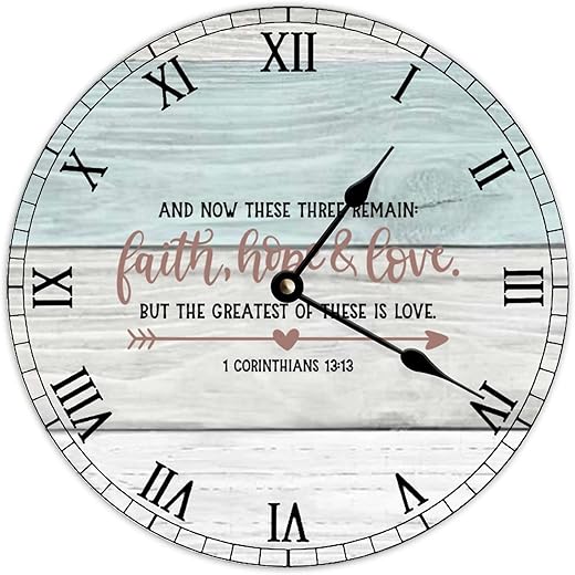 ArogGeld Faith Hope and Love Wall Clock Arrow Bible Verse Wooden Decorative 12 Inch Round Silent Non-Ticking Battery Operated Clocks Easy to Read for Kitchen Living Room Works qkfy24xgpbgq