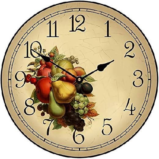 ArogGeld French Fruit Wall Clock Farmhouse Rustic Clocks Silent Round Wooden Battery Operated Decorative Hanging for Office Home Decor Wedding Birthday Housewarming Gift, Multicolor, One Size