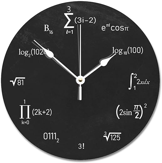 ArogGeld Math Equations and Notations Wall Clock Silent Round Wooden Wall Clock Battery Multicolor One Size