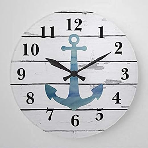 ArogGeld Nautical Blue Anchor Wall Clock Beach Theme Wood 10 Silent Non-Ticking Quartz Battery Operated for Living Room Kitchen Bedroom Farmhouse Home Decor Birthday Wedding Gift, One Size