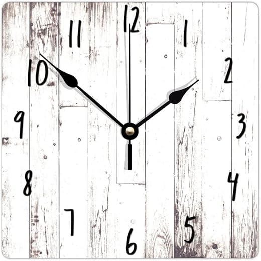 ArogGeld Shabby Chic White Wood Wall Clock Rustic Farmhouse Barn Square Wood Clock 10 Inch Silent Non-Ticking Wooden Wall Clocks Battery Operated Living Room Bedroom Kitchen Farmhouse Decor Birthday