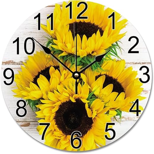 ArogGeld Sunflowers Wall Clock Vintage Kitchen Wood Clock 10 Inch Silent Non-Ticking Wooden Wall Clocks Battery Operated Living Room Bedroom Kitchen Farmhouse Decor Christmas Birthday Gift