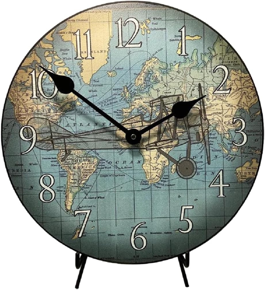 Around The World Airplane Wall Clock | Ultra Quiet Quartz Mechanism | Hand Made in USA Beautiful Crisp Lasting Color | Comes in 8 Sizes | 12-Inch