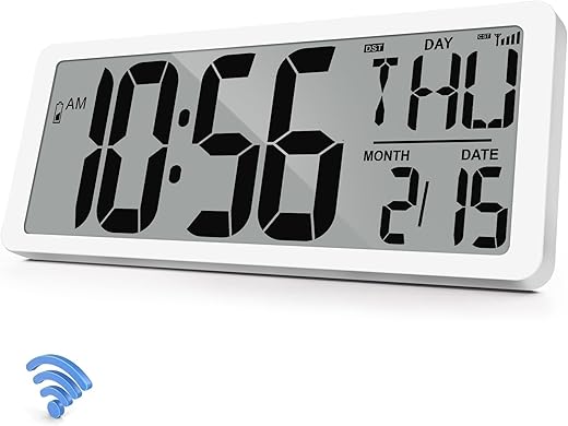 Atomic Clock 15" Digital Wall Clock Battery Operated Atomic Wall Clock Digital Alarm Clock with Day Date & Temperature Large Digital Wall Clock for Wall Bedroom Living Room Classroom Home Office