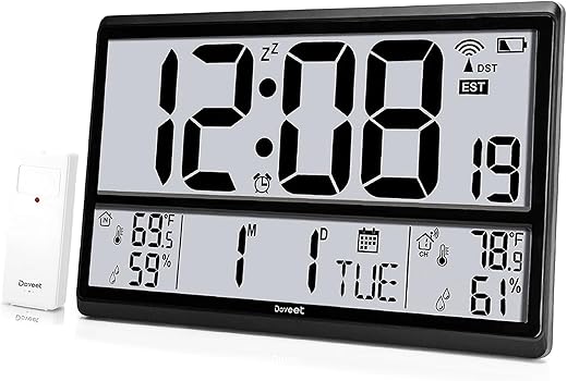 Atomic Clock DOVEET-Digital Wall Clock Never Needs Setting/ Easy to Read/Easy Set Up/Indoor Outdoor Temperature-Wireless Outdoor Sensor Battery Powered(4.5" Numbers)