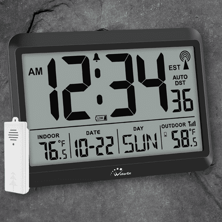 Atomic Clock with Indoor Outdoor Temperature, Self-Setting Digital Wall Clock